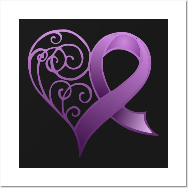 Purple Ribbon with Heart Wall Art by AlondraHanley